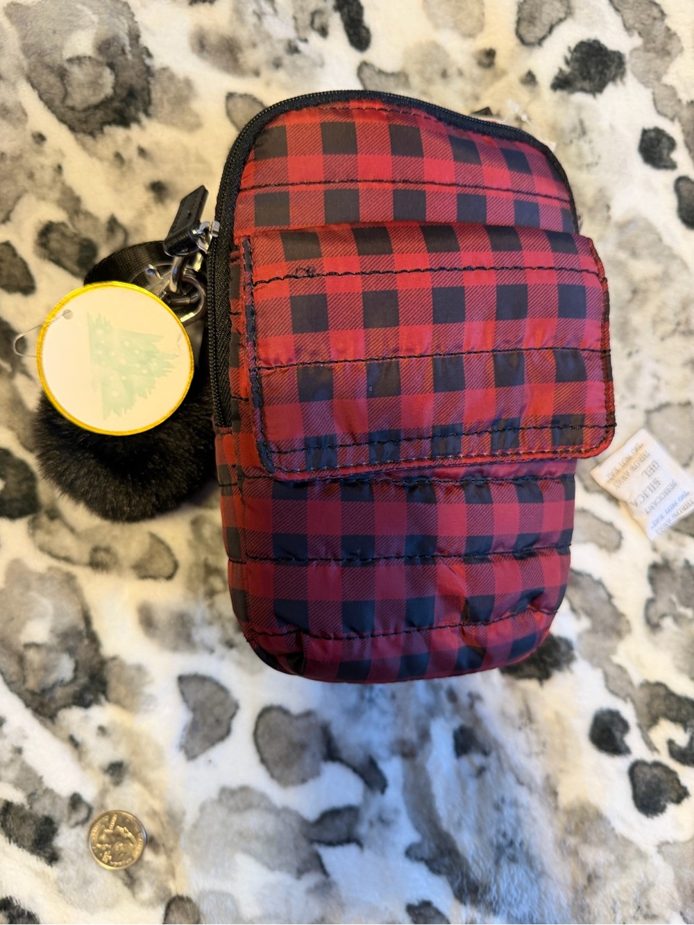Isaac Mizrahi Red and Black Quilted Crossbody Pouch